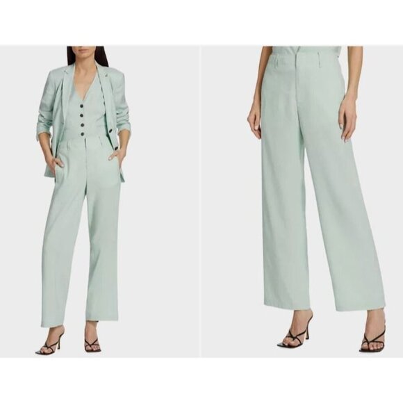 Rag & Bone Dylan Cropped Linen Wide Leg Pant Mint Green Size 8 Casual Business - Picture 1 of 13